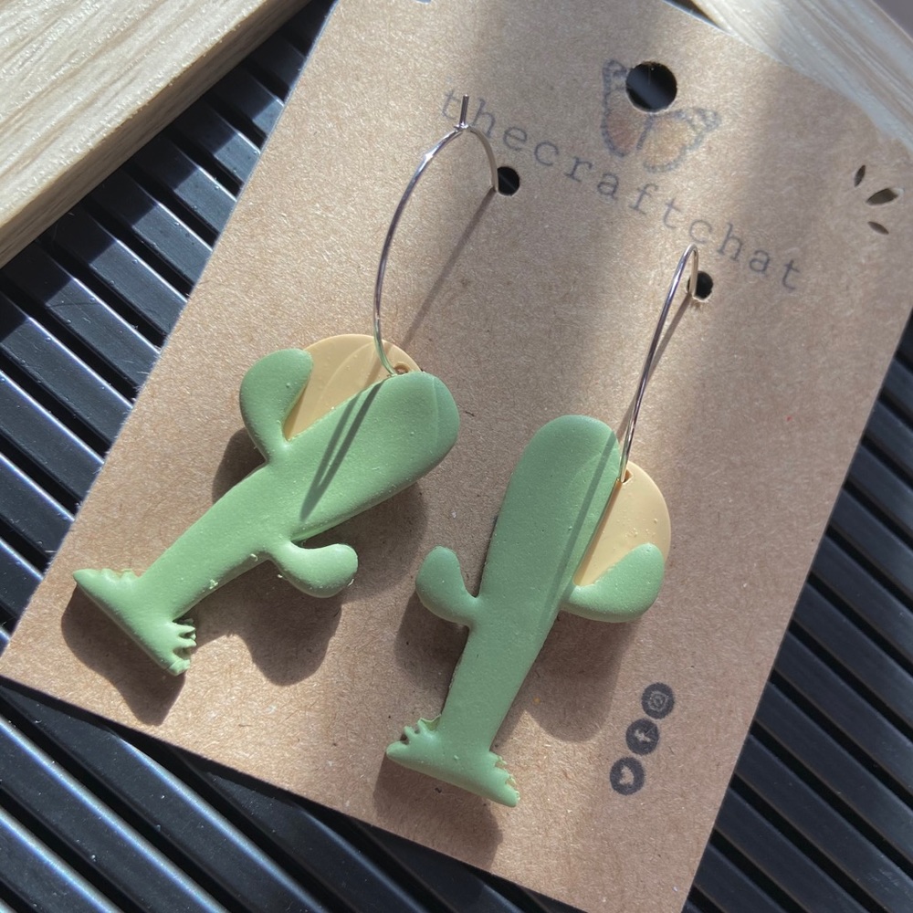 Polymer clay Cactus hoop earrings